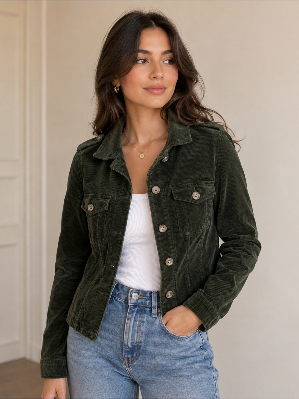 Kut from the Kloth Kyra Corduroy Utility Jacket Dark Green NWT XS